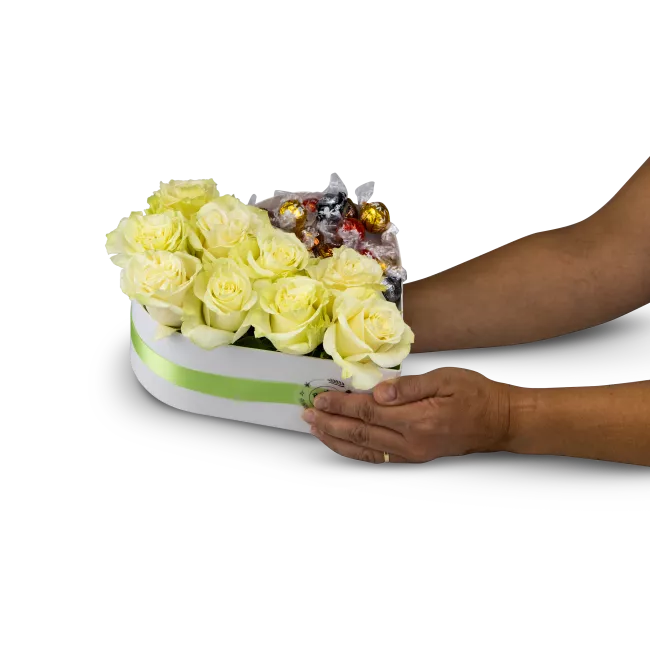 Box of flowers and white chocolates